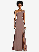 Front View Thumbnail - Sienna Asymmetrical Off-the-Shoulder Cuff Trumpet Gown With Front Slit