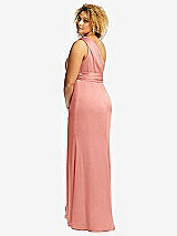 Rear View Thumbnail - Rose One-Shoulder Draped Twist Empire Waist Trumpet Gown