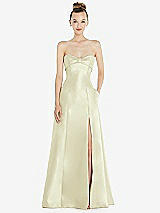 Front View Thumbnail - Butter Yellow Bow Cuff Strapless Satin Ball Gown with Pockets