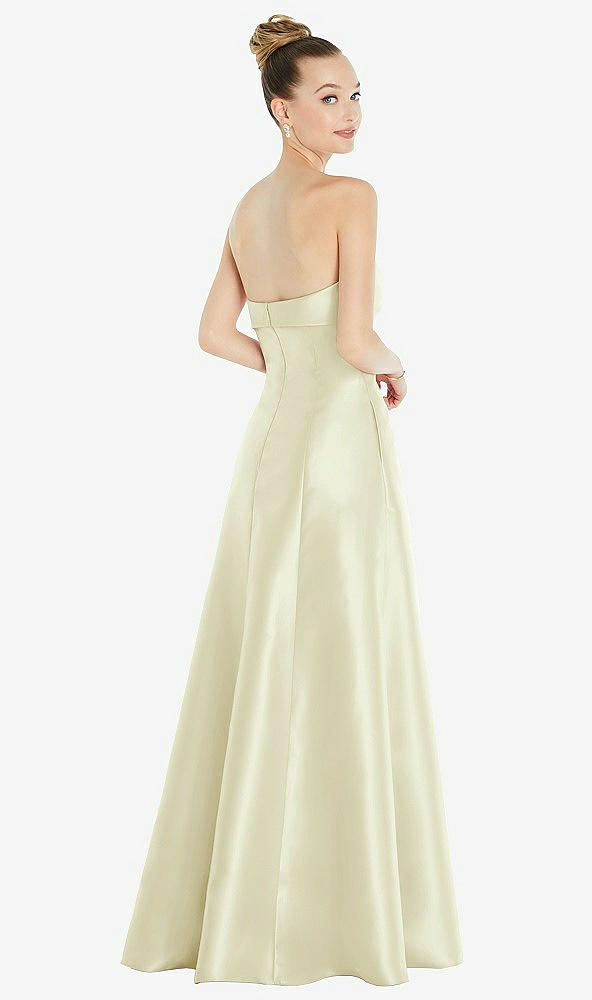 Back View - Butter Yellow Bow Cuff Strapless Satin Ball Gown with Pockets