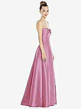 Side View Thumbnail - Powder Pink Bow Cuff Strapless Satin Ball Gown with Pockets