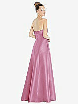 Rear View Thumbnail - Powder Pink Bow Cuff Strapless Satin Ball Gown with Pockets