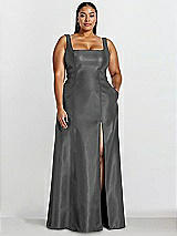 Alt View 1 Thumbnail - Gunmetal Sleeveless Square-Neck Princess Line Gown with Pockets