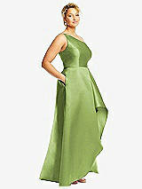 Side View Thumbnail - Mojito One-Shoulder Satin Gown with Draped Front Slit and Pockets