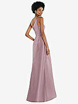Alt View 3 Thumbnail - Dusty Rose One-Shoulder Satin Gown with Draped Front Slit and Pockets