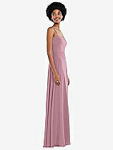 Side View Thumbnail - Dusty Pink Scoop Neck Convertible Tie-Strap Maxi Dress with Front Slit