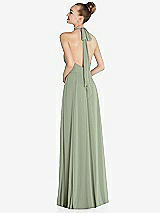 Rear View Thumbnail - Sage Halter Backless Maxi Dress with Crystal Button Ruffle Placket