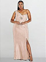 Alt View 1 Thumbnail - Cameo Draped One-Shoulder Satin Trumpet Gown with Front Slit