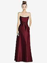 Front View Thumbnail - Cabernet Basque-Neck Strapless Satin Gown with Mini Sash