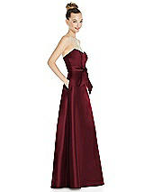 Side View Thumbnail - Cabernet Basque-Neck Strapless Satin Gown with Mini Sash