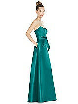 Side View Thumbnail - Jade Basque-Neck Strapless Satin Gown with Mini Sash