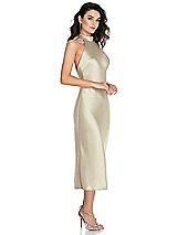 Side View Thumbnail - Champagne Scarf Tie High-Neck Halter Midi Slip Dress