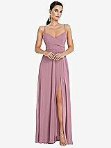 Front View Thumbnail - Dusty Pink Adjustable Strap Wrap Bodice Maxi Dress with Front Slit 