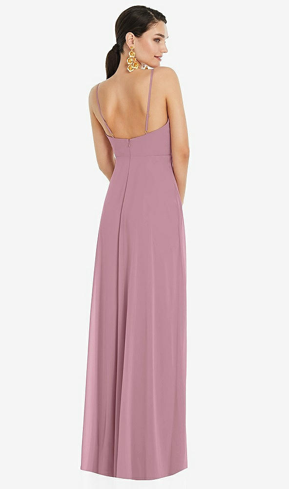 Back View - Dusty Pink Adjustable Strap Wrap Bodice Maxi Dress with Front Slit 