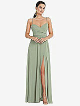 Front View Thumbnail - Sage Adjustable Strap Wrap Bodice Maxi Dress with Front Slit 