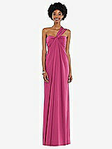 Alt View 7 Thumbnail - Tea Rose Draped Satin Grecian Column Gown with Convertible Straps