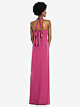 Rear View Thumbnail - Tea Rose Draped Satin Grecian Column Gown with Convertible Straps