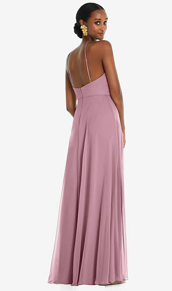 Back View - Dusty Pink Diamond Halter Maxi Dress with Adjustable Straps