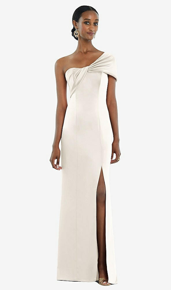 Front View - Ivory Twist Cuff One-Shoulder Princess Line Trumpet Gown