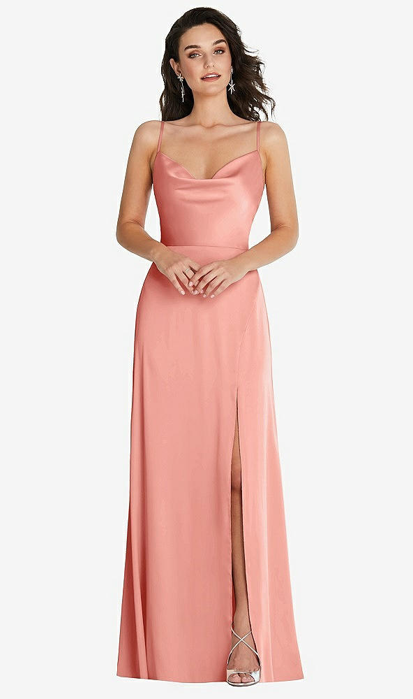 Front View - Rose Cowl-Neck A-Line Maxi Dress with Adjustable Straps
