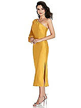 Side View Thumbnail - NYC Yellow One-Shoulder Puff Sleeve Midi Bias Dress with Side Slit