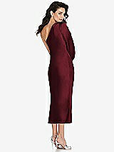 Rear View Thumbnail - Cabernet One-Shoulder Puff Sleeve Midi Bias Dress with Side Slit