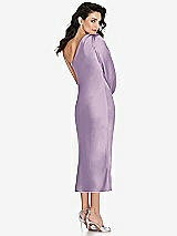 Rear View Thumbnail - Pale Purple One-Shoulder Puff Sleeve Midi Bias Dress with Side Slit