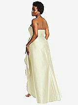 Rear View Thumbnail - Butter Yellow Strapless Satin Gown with Draped Front Slit and Pockets