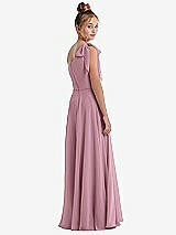 Rear View Thumbnail - Dusty Pink One-Shoulder Scarf Bow Chiffon Junior Bridesmaid Dress