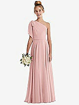 Front View Thumbnail - Rose One-Shoulder Scarf Bow Chiffon Junior Bridesmaid Dress