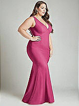 Alt View 3 Thumbnail - Tea Rose Shirred Shoulder Stretch Satin Mermaid Dress with Slight Train