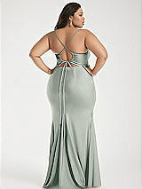 Alt View 3 Thumbnail - Willow Green Cowl-Neck Open Tie-Back Stretch Satin Mermaid Dress with Slight Train