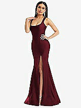 Alt View 2 Thumbnail - Cabernet Square Neck Stretch Satin Mermaid Dress with Slight Train