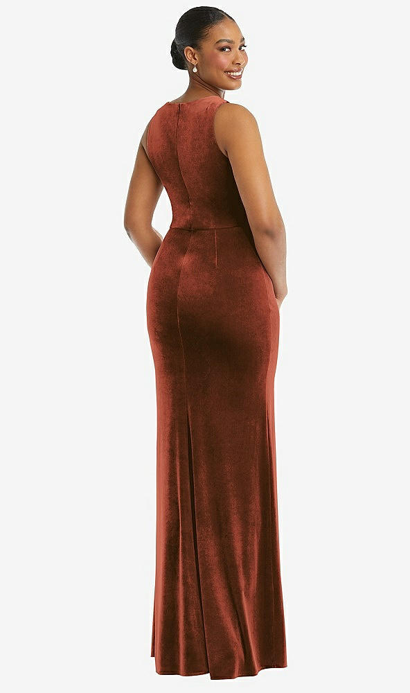 Back View - Auburn Moon Square Neck Closed Back Velvet Maxi Dress 