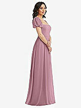 Side View Thumbnail - Dusty Pink Puff Sleeve Chiffon Maxi Dress with Front Slit