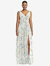 Alt View 2 Thumbnail - Bleu Garden Plunge Neckline Bow Shoulder Empire Waist Chiffon Maxi Dress