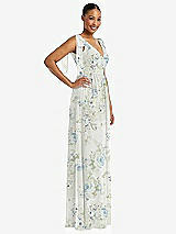 Side View Thumbnail - Bleu Garden Plunge Neckline Bow Shoulder Empire Waist Chiffon Maxi Dress
