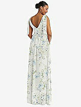 Rear View Thumbnail - Bleu Garden Plunge Neckline Bow Shoulder Empire Waist Chiffon Maxi Dress