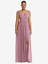 Alt View 2 Thumbnail - Dusty Pink Plunge Neckline Bow Shoulder Empire Waist Chiffon Maxi Dress