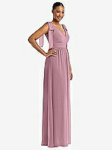 Side View Thumbnail - Dusty Pink Plunge Neckline Bow Shoulder Empire Waist Chiffon Maxi Dress