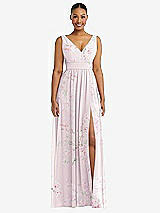 Alt View 2 Thumbnail - Watercolor Print Plunge Neckline Bow Shoulder Empire Waist Chiffon Maxi Dress