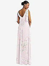 Rear View Thumbnail - Watercolor Print Plunge Neckline Bow Shoulder Empire Waist Chiffon Maxi Dress