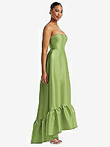 Side View Thumbnail - Mojito Strapless Deep Ruffle Hem Satin High Low Dress with Pockets