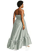 Alt View 3 Thumbnail - Willow Green Strapless Deep Ruffle Hem Satin High Low Dress with Pockets