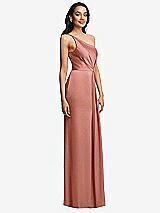 Side View Thumbnail - Desert Rose One-Shoulder Draped Skirt Satin Trumpet Gown