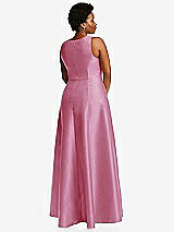 Alt View 3 Thumbnail - Powder Pink Boned Corset Closed-Back Satin Gown with Full Skirt and Pockets