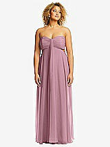 Alt View 1 Thumbnail - Dusty Pink Strapless Empire Waist Cutout Maxi Dress with Covered Button Detail