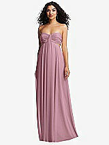 Alt View 5 Thumbnail - Dusty Pink Strapless Empire Waist Cutout Maxi Dress with Covered Button Detail