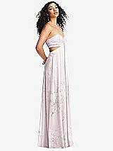 Alt View 4 Thumbnail - Watercolor Print Strapless Empire Waist Cutout Maxi Dress with Covered Button Detail