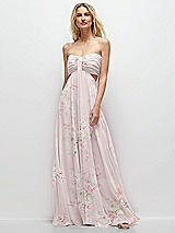 Front View Thumbnail - Watercolor Print Strapless Empire Waist Cutout Maxi Dress with Covered Button Detail